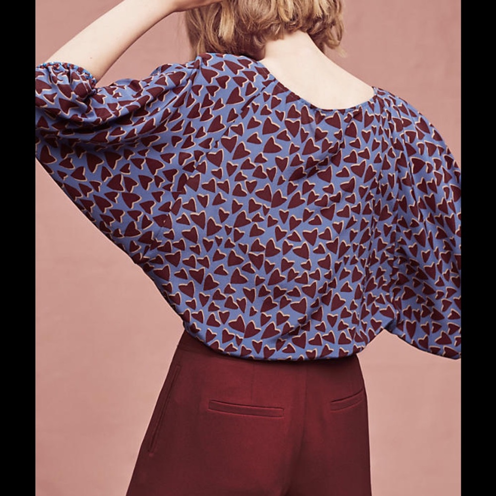 Anthropologie Maeve Silk Heart Print Kimono Top Size Medium